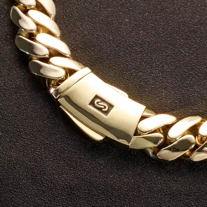 ESKEEM – Bracelet Monaco 20MM, bijoux Hip Hop, plaqué or 14 carats, serrure lisse, chaîne cubaine lo