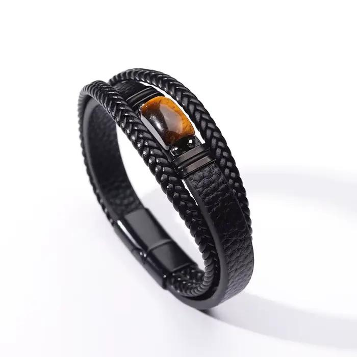 Bracelet en pierre œil de tigre avec boucle magnétique, bijoux pour hommes européens et américains, 