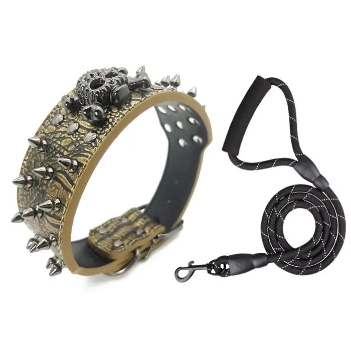 Collier pour chien à pointes et clous, avec laisse de traction, pour chiens de petite, moyenne et gr