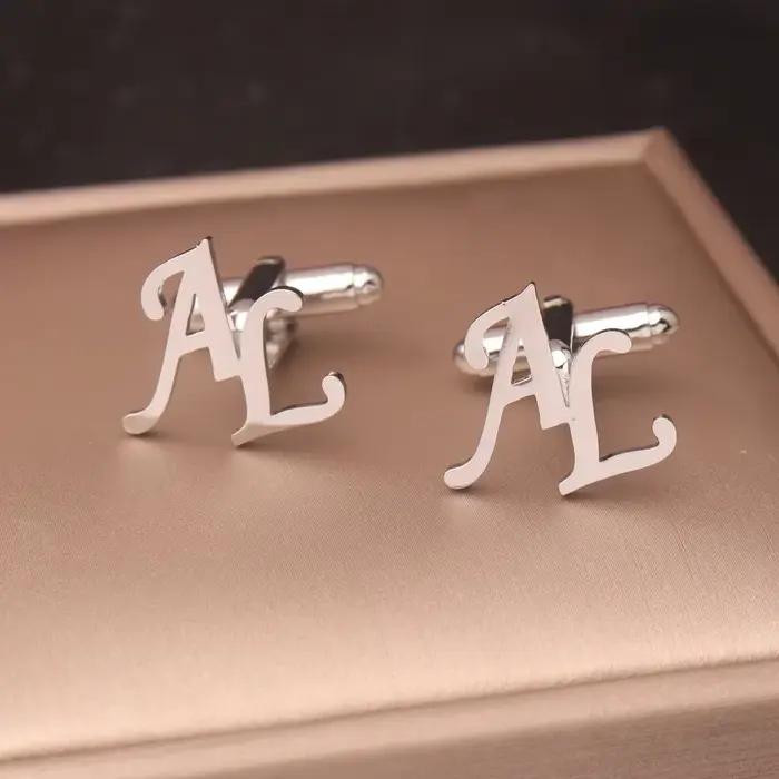 WOUWU Boutons de manchette personnalisés pour hommes en acier inoxydable, lettres personnalisées, bi