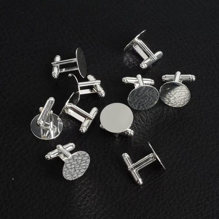 Boutons de manchette ronds en métal plaqué argent, 50 pièces/lot, 16mm, à la mode, cadeau, couleur a