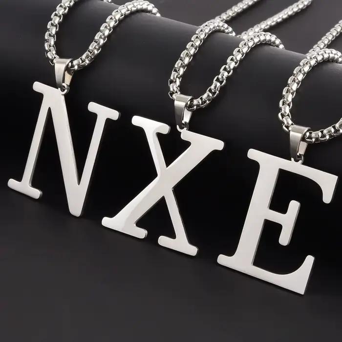 Collier Alphabet Initial Hombre en acier inoxydable, grand pendentif 26 lettres, pour femmes et homm