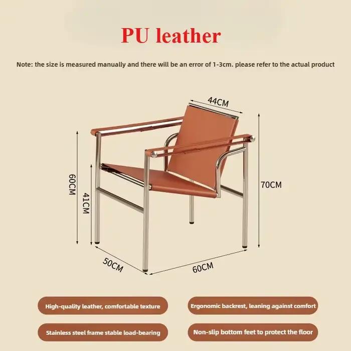 Chaise de loisirs simple en cuir et acier inoxydable, chaise pivotante d'étude de balcon de salon, c