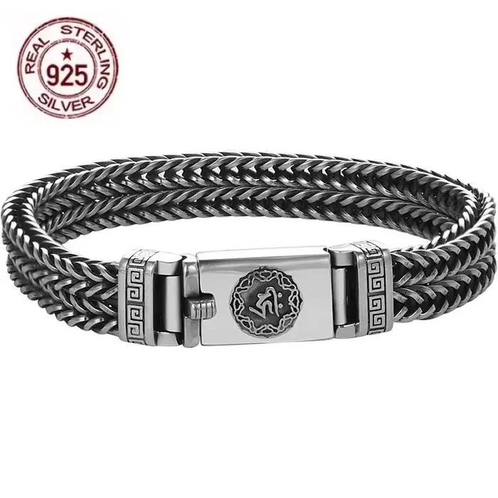 Prix d'usine, bracelet lourd en argent massif S925 100% véritable, tissé à la main, bracelet rétro p