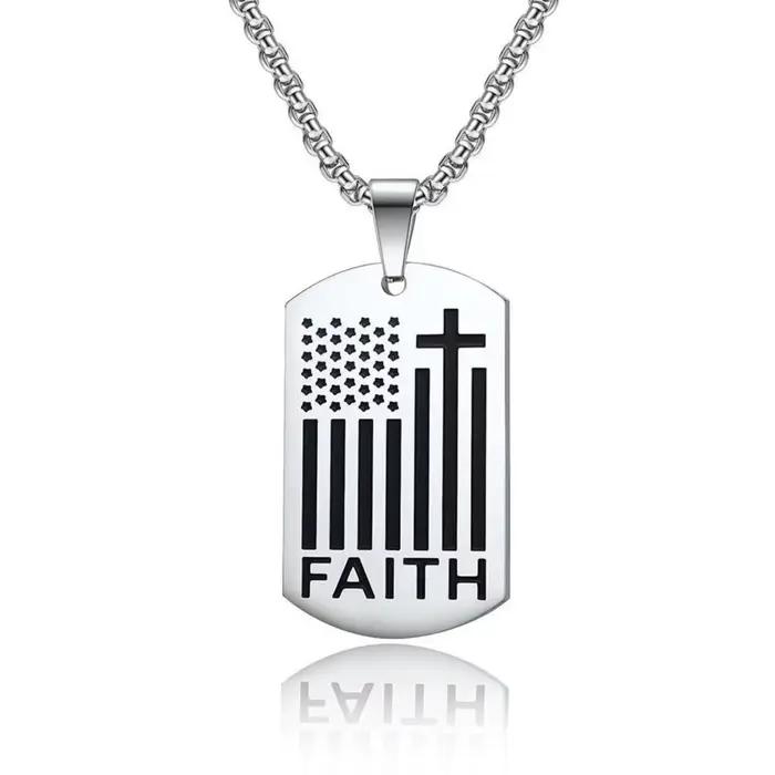 Collier pendentif croix avec étiquette de chien pour hommes, renforcement du Corage, bijoux en acier