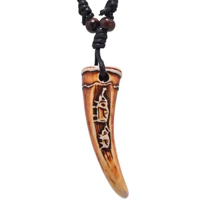 Grand pendentif éléphant pour hommes FX049, bijoux rétro, style Tribal, Imitation Yak os, collier am