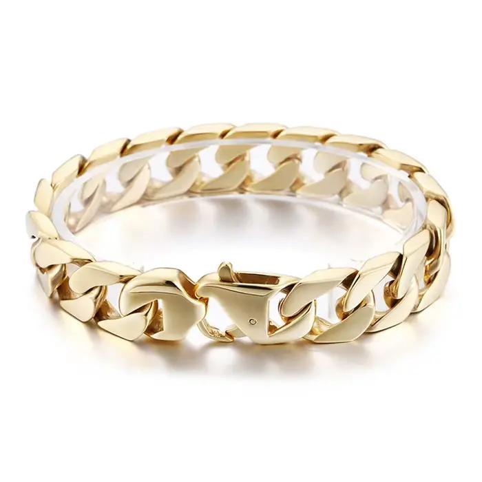Bracelet pour homme en chaîne cubaine Miami Curb de 15 mm de largeur, couleur or de luxe, en acier i