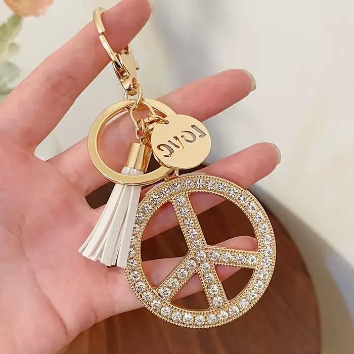 EASYA-Porte-Clés avec Signe de Paix, Pendentif à Glands du Monde de l'AMOUR, Souvenirs, Cadeaux pour