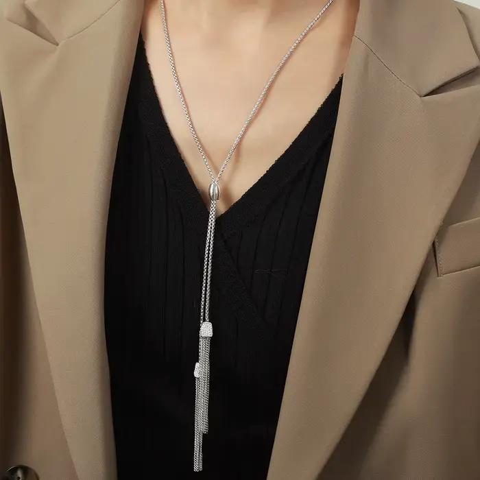 Collier en Acier Inoxydable localité pour Femme, Boîte Fine, Pompons JOLong, Strass, Tour de Cou, Ét