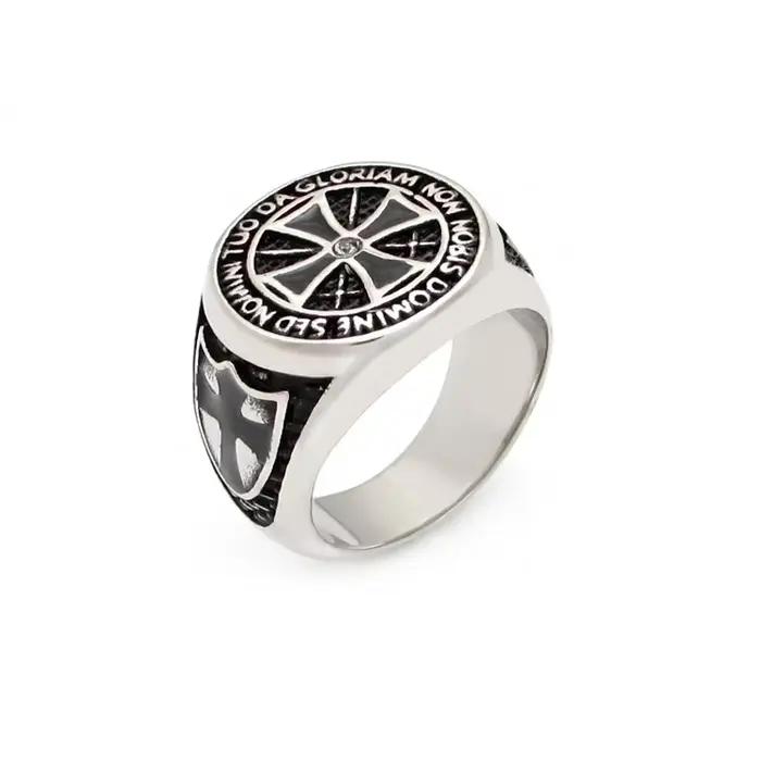 Bagues croisées de chevaliers templiers pour hommes, bijoux de doigt en acier inoxydable avec strass