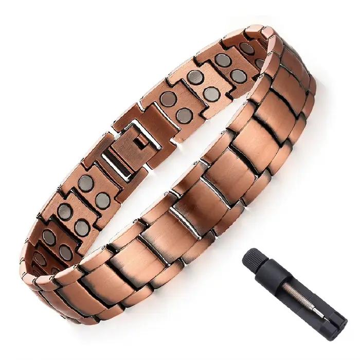 Bracelets magnétiques pour hommes, bracelet en cuivre plaqué avec aimants puissants à double rangée 