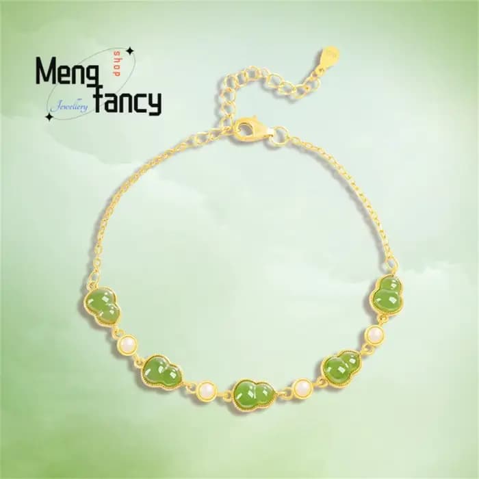 Bracelet incrusté de gourde en Jade Hetian, vieux matériau naturel, en argent S925, bijoux à la mode