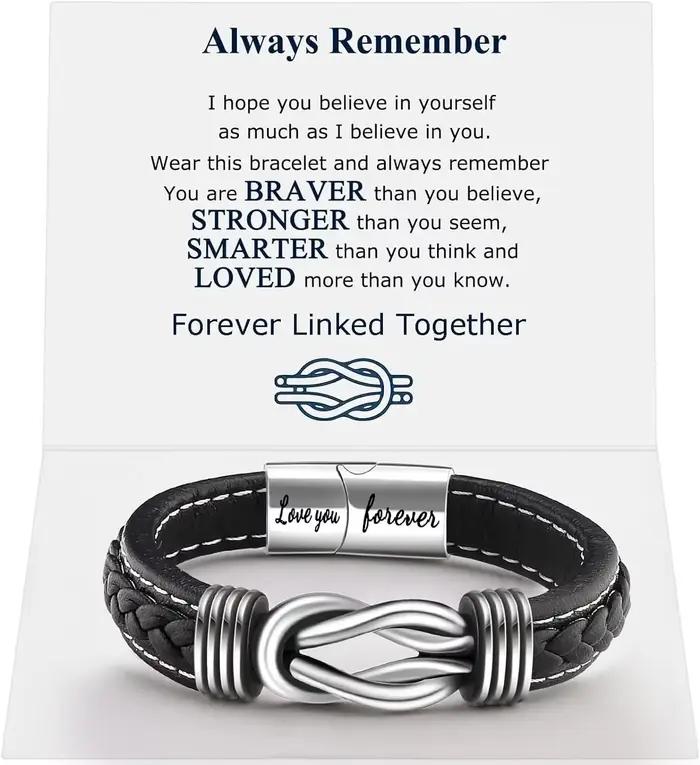 Bracelet en cuir à nœud infini pour hommes, anniversaire de noël, pour toujours lié ensemble, manche
