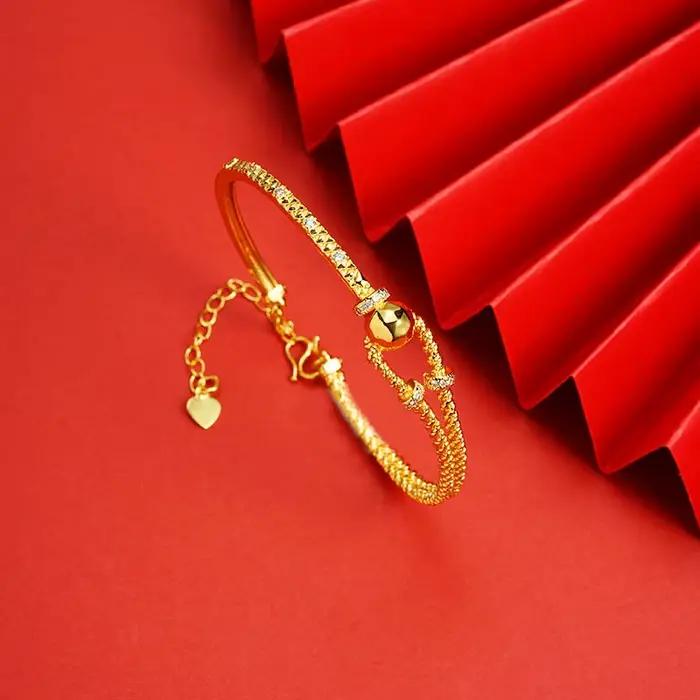 Nouveau bracelet en or 9999 léger de luxe simple ligne d'incrustation de diamant 24K bracelet d'ouve