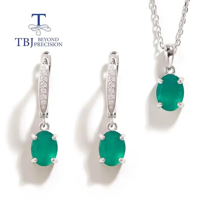2026, Collier pendentif simple en argent sterling 925 avec agate verte naturelle, boucles d'oreilles