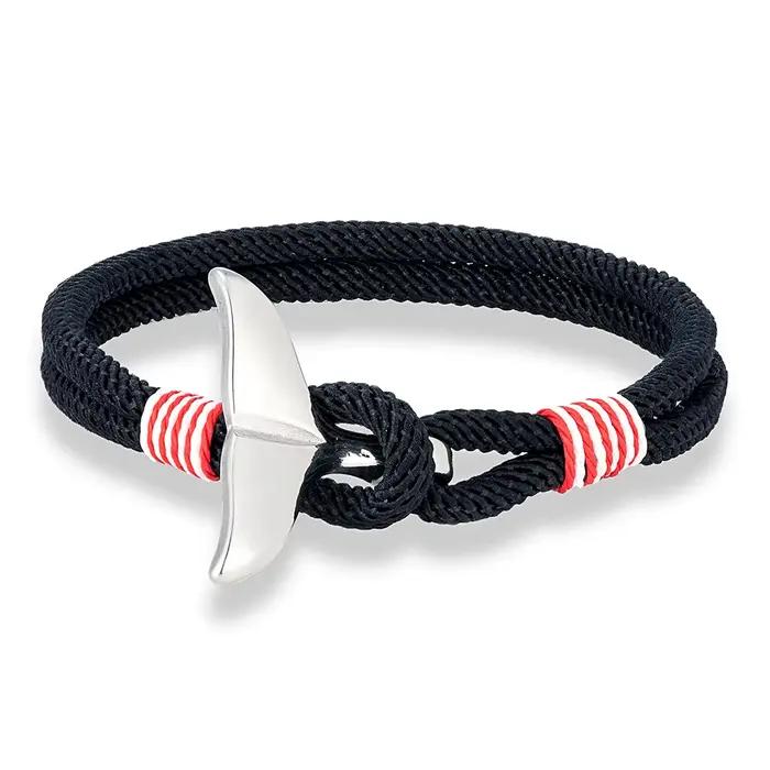 Bracelet Ancre Style Marine Fait Main en Corde avec Enroulement Queue de Baleine, Fermoir Sportif, B