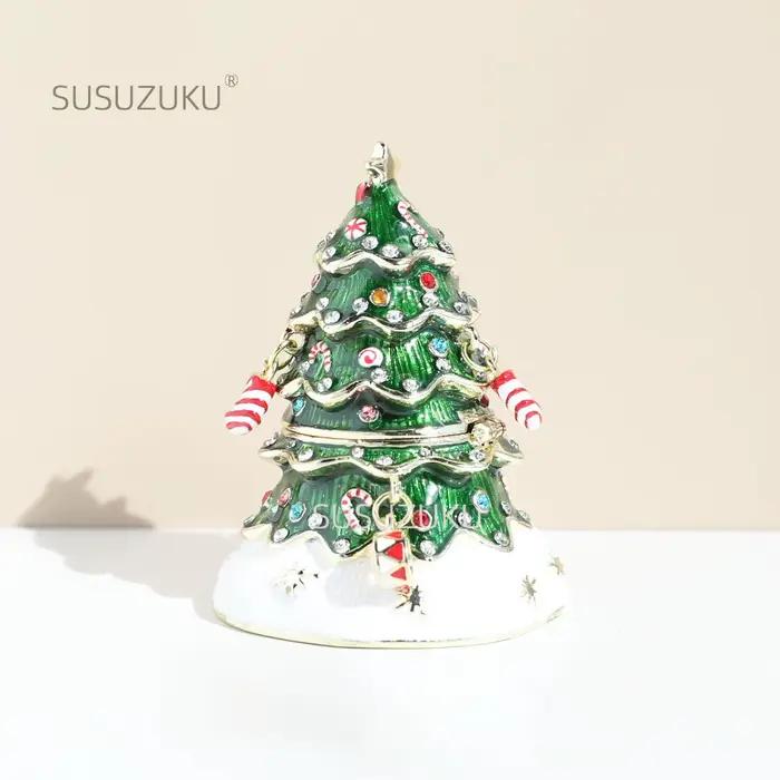 Arbre de Noël émaillé peint à la main, boîte à bijoux à charnière décorative, cadeau unique pour la 