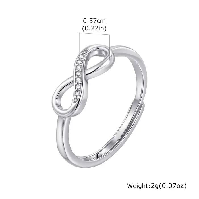 Bague classique en Zircon cubique fin, amour infini, réglable, couleur argent, géométrique, en métal