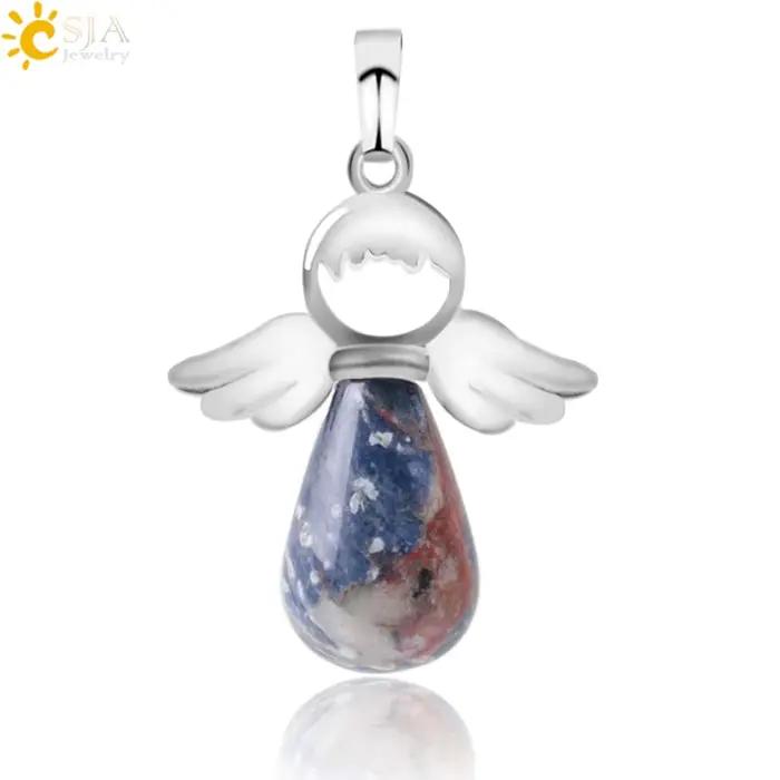 Ange Ailes Pendentif En Pierre Naturelle pour Collier Quartz Rose Onyx Argent-couleur Goutte D'eau P