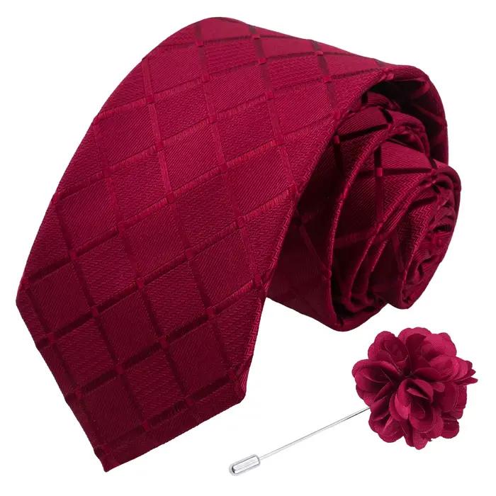 Ensemble cravate et broche florale de luxe pour homme, cravate unie, gravatas pour mariage, fête, vi