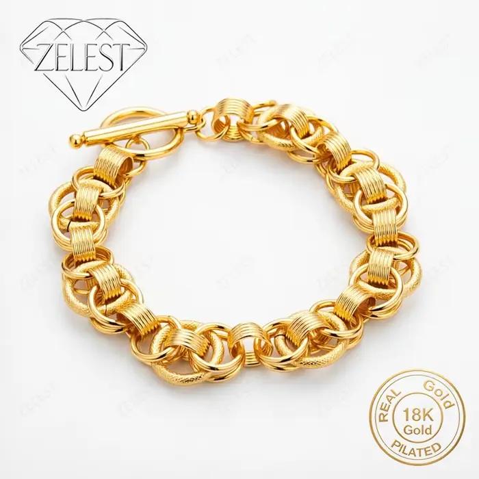 Bracelet multi-anneaux exquis en argent sterling 925 plaqué or 18 carats, 8 pouces, pour hommes et f