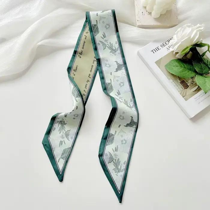 Écharpe en ruban de soie satiné polyvalente, tendance, longue, fine, étroite, cravate pour cheveux, 