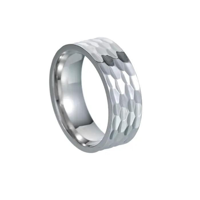 Bagues texturées martelées pour hommes, bracelets de mariage en acier inoxydable de 8MM, cadeaux chi