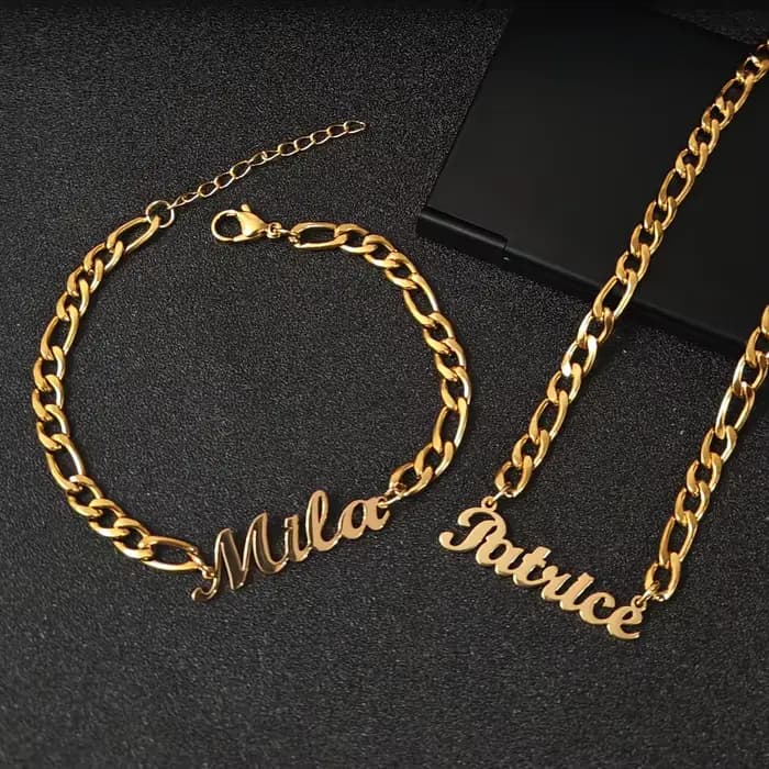 Ensemble de colliers et bracelets avec nom personnalisé, ensemble de bijoux personnalisés en acier i