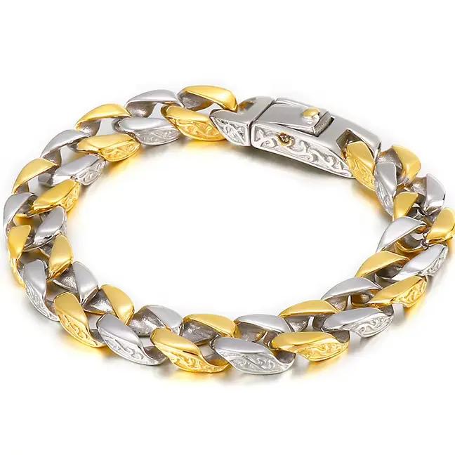 Bracelet de luxe en acier inoxydable couleur or pour homme, largeur 12 mm, chaîne de poignet homme, 