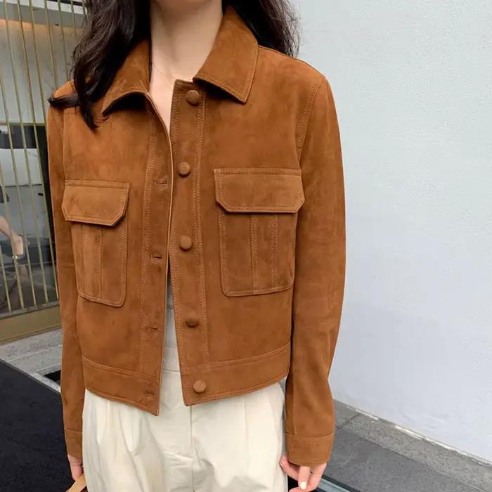 Veste en cuir de qualité classique pour femmes, manteau d'hiver en daim et cachemire, amincissant, p