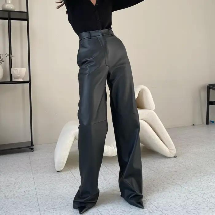 Pantalon en cuir PU pour femme, taille moyenne, coupe Bootcut, levage des fesses, Streetwear décontr