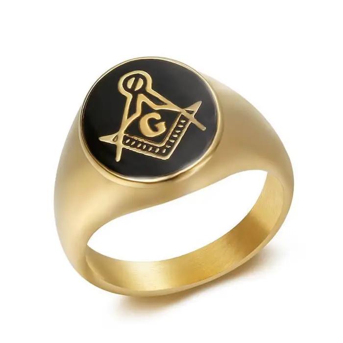 Bague Symbole Maçonnique Mystique 19mm, en Acier Inoxydable Couleur Or Massif, Grande Bague Ovale Si