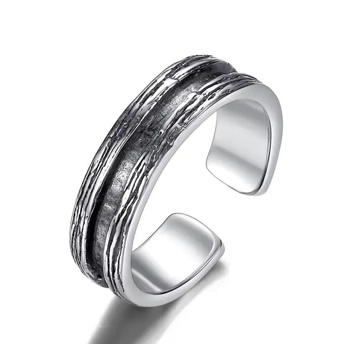 Bague couleur argent Vintage pour hommes, Design géométrique multi-lignes, bijoux de déclaration de 