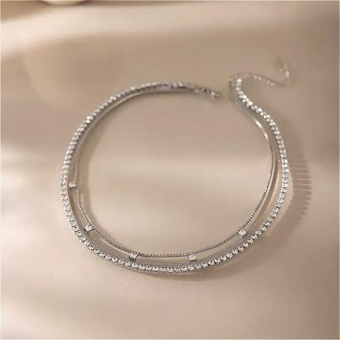 Collier multicouche empilable européen en acier inoxydable anti-allergie, minimaliste, pour femme, d