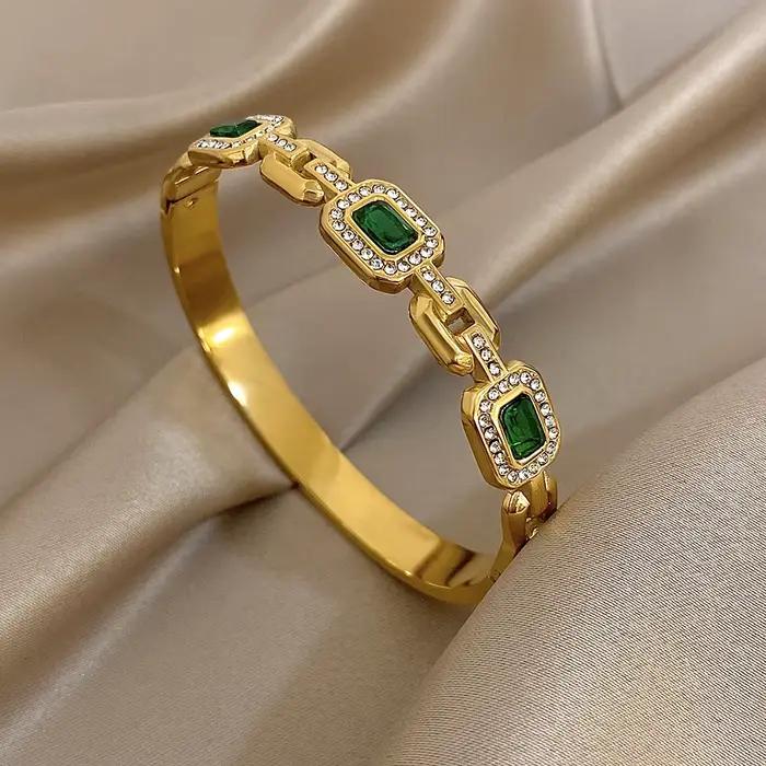 Greatera – Bracelet classique en acier inoxydable, chaîne en Zirconium vert, tempérament de haute qu
