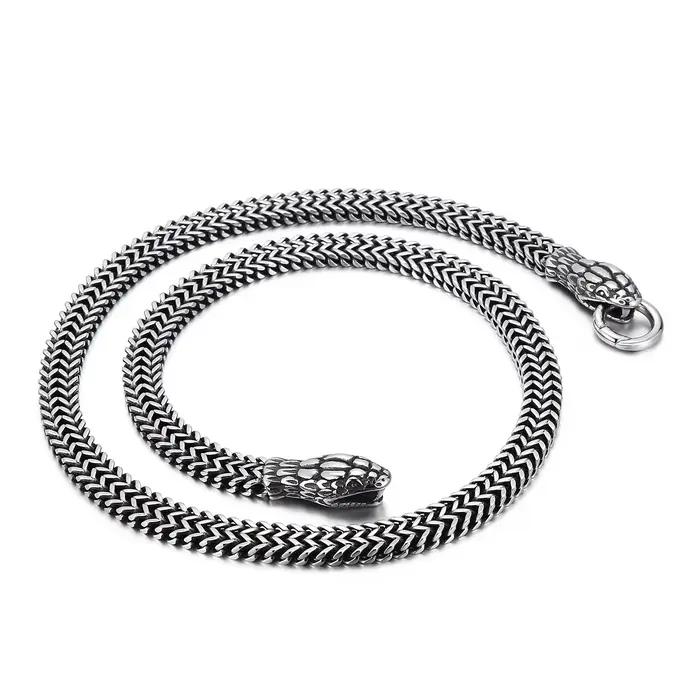 Collier chaîne tressée serpent punk Kalen, tendance, métal, acier inoxydable, 60 cm de long, accesso
