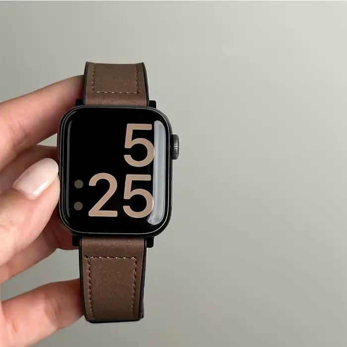 Bracelet en cuir et Silicone pour Apple Watch, Ultra 49mm 44mm 45mm 41mm 46mm 40mm 42mm, Bracelet ma