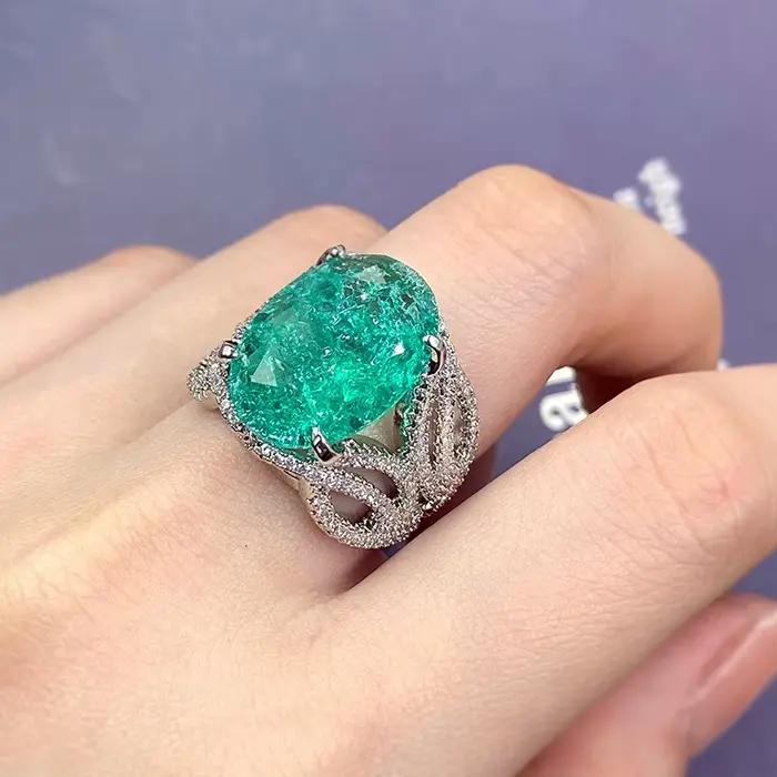 Bague à quatre griffes en argent 925, haute définition, classique, rétro, coloré, en zircon ovale, c