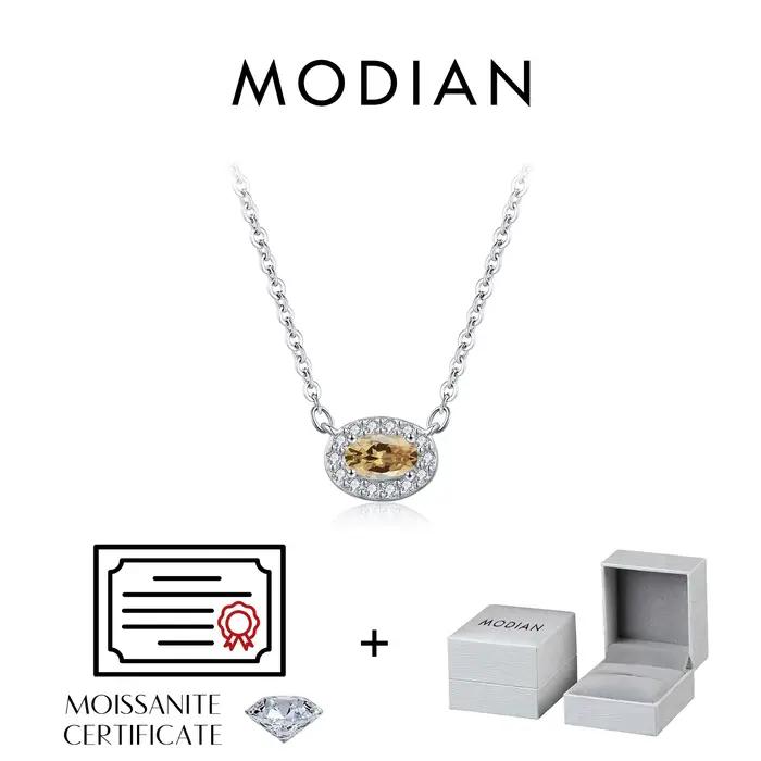 MODIAN – collier en Moissanite jaune, coupe ovale, en argent Sterling 925, chaîne à maillons empilab