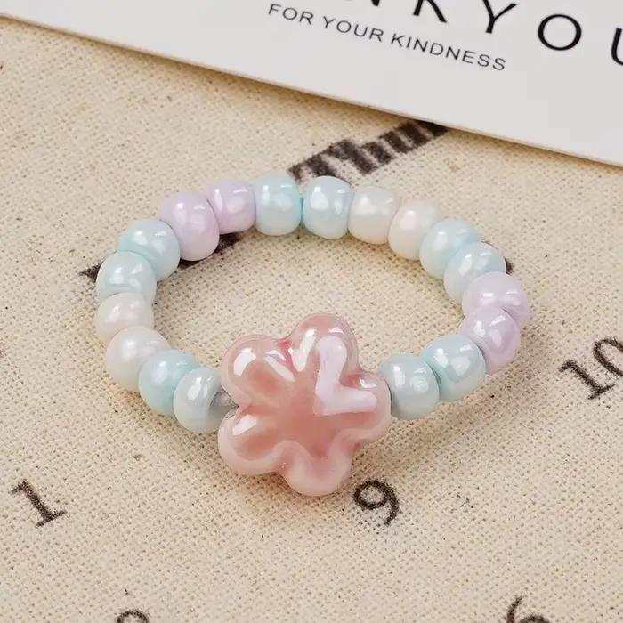 Bague en céramique colorée Macaron fleur pour femmes et hommes, bijoux à main Vintage pour amoureux,