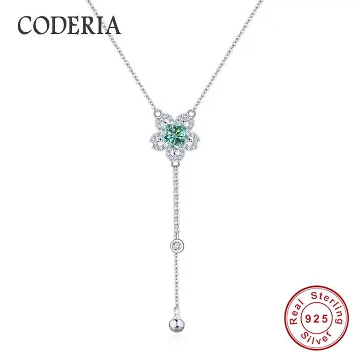 Collier à pampilles en forme de fleur de prunier, 1CT Moissanite, pendentif en argent Sterling 925, 