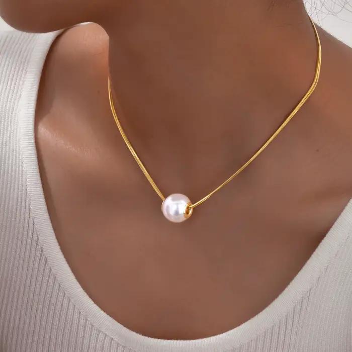 JOPearl-Collier Pendentif Double Couche pour Femme, Bijoux Imperméables en Acier Inoxydable Plaqué O