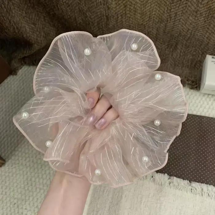 Élégante attache-cheveux en fausses perles à bord festonné, élastique durable pour queue de cheval, 