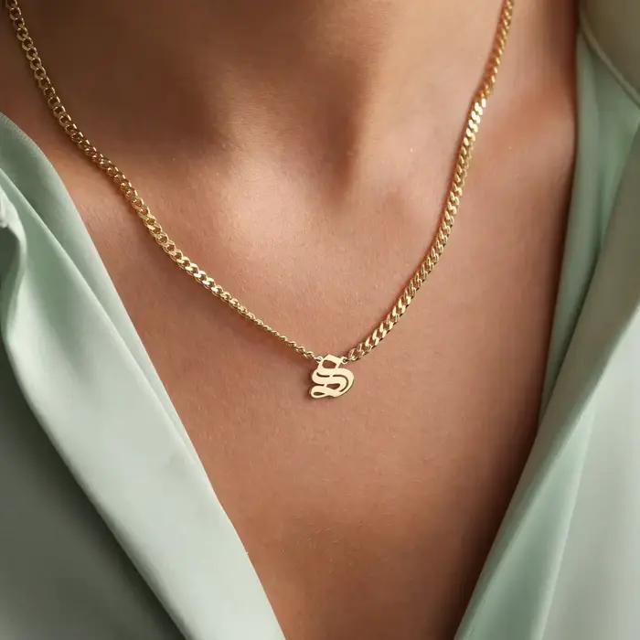 Collier avec initiales personnalisées, collier avec lettres anglaises anciennes, chaîne gothique cub