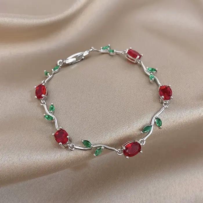 Greatera Bracelet en Zirconium cinq couleurs Rose étamines multicolore feuille pétale femmes léger l