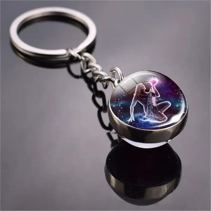 Porte-clés boule de verre Shoous 12 Constellations pour femme, porte-clés double face, signes du zod