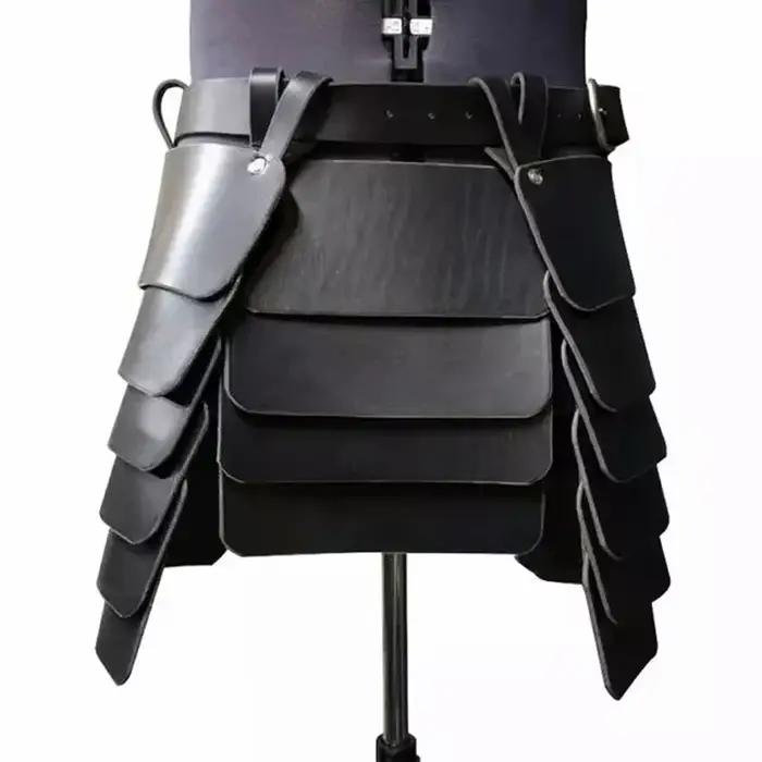 Armure de jambe de chevalier Viking médiéval, ceinture à pompons en cuir, jupe de combat Renaissance