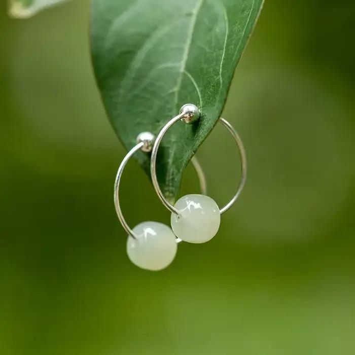 Boucles d'oreilles en Jade pour femmes, accessoires de styliste chinois, pierre naturelle porte-bonh