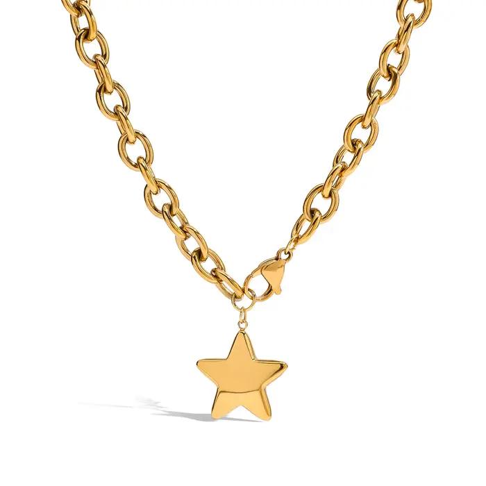 Yori – collier avec pendentif étoile à cinq branches, poli, délicat, plaqué or 18 carats, polyvalent