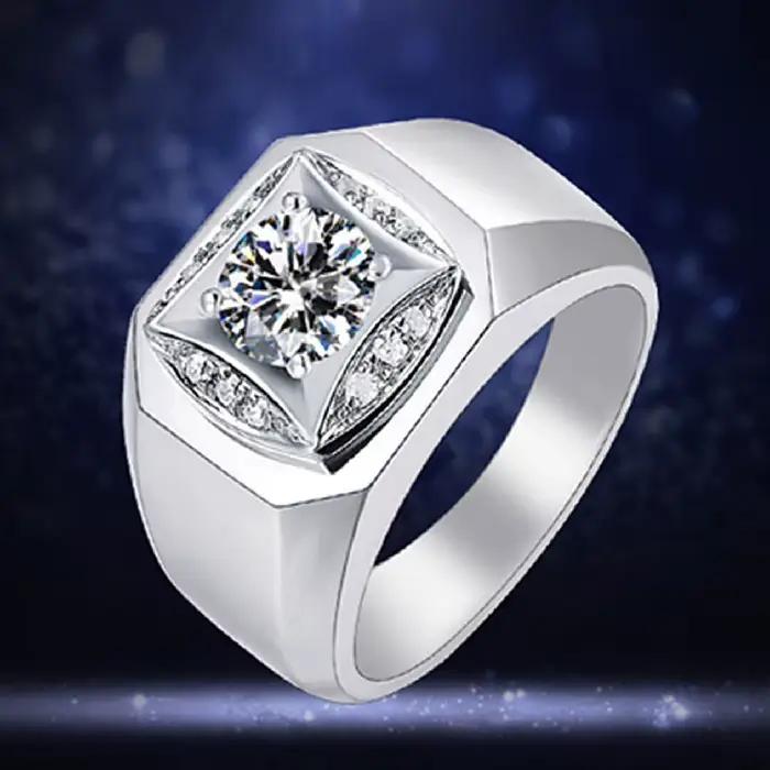 Bague en or 18 carats plaqué platine 2 carats avec pierres en moissanite pour homme et femme, style 